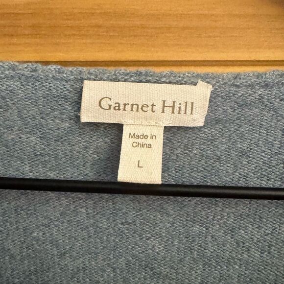 Garnet Hill Size Large Gray Blue Cashmere Braid Detail Pullover Sweater - Picture 9 of 11